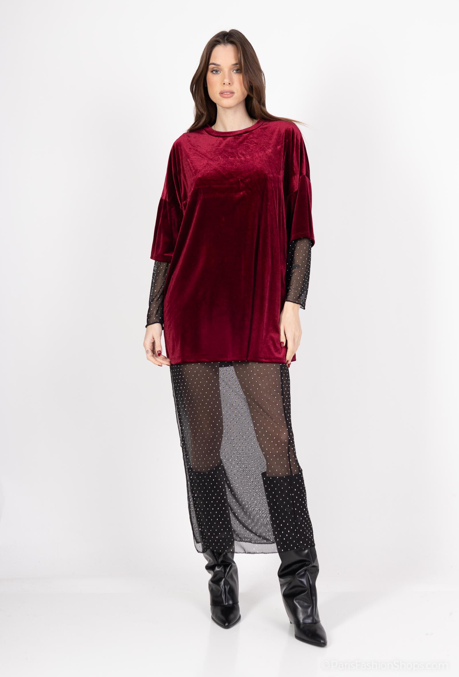 Wholesaler Amy&Clo - 2-in-1 velvet tunic with tulle skirt, one size