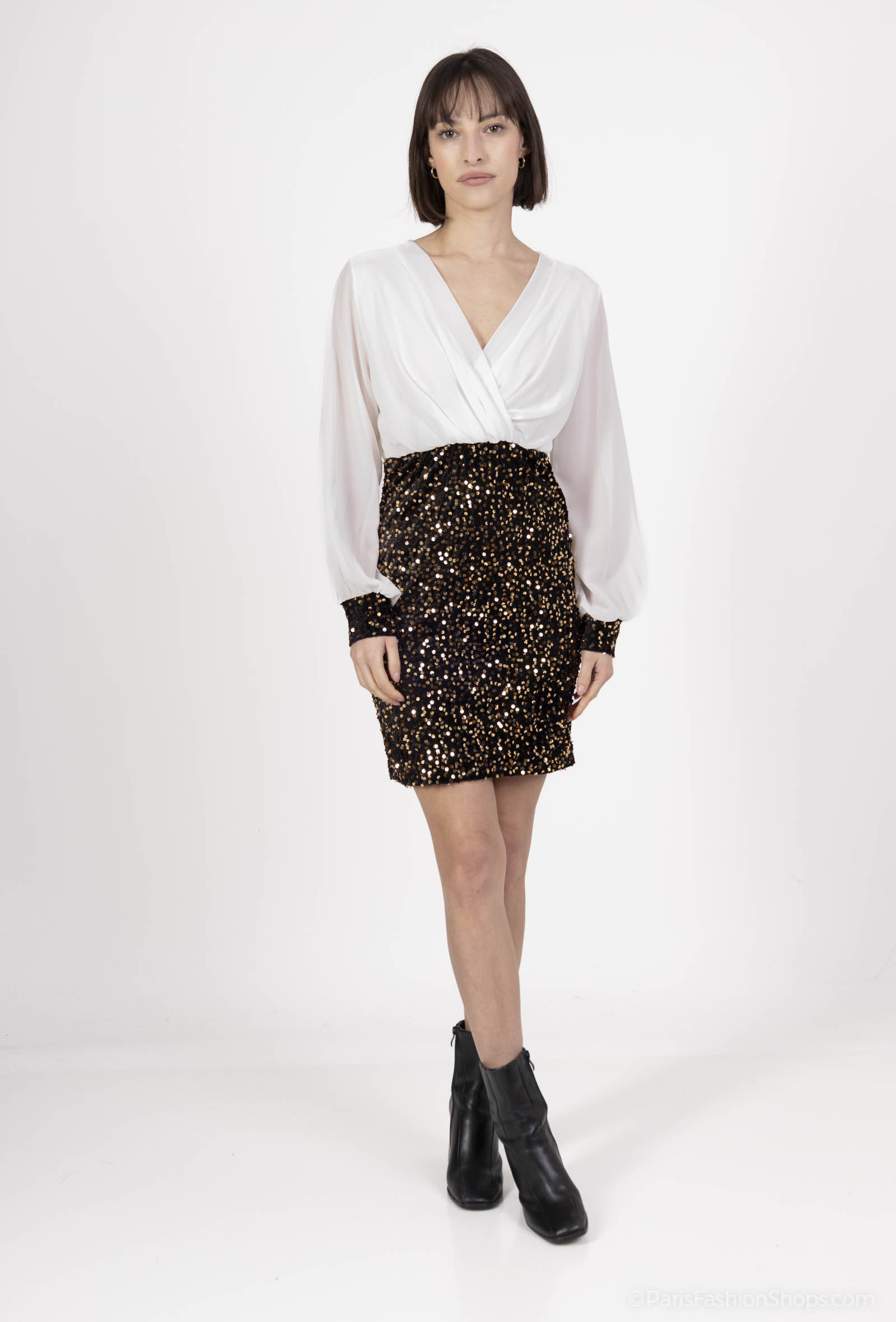 Wholesaler Amy&Clo - Wrap dress with sequin velvet skirt, one size fits all