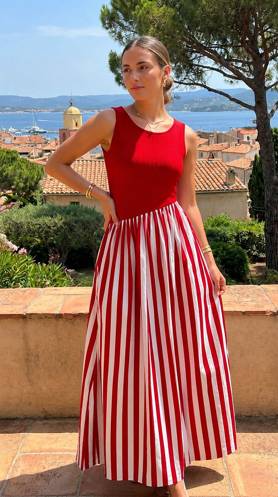 Großhändler Amy&Clo - Gestreiftes asymmetrisches Maxikleid