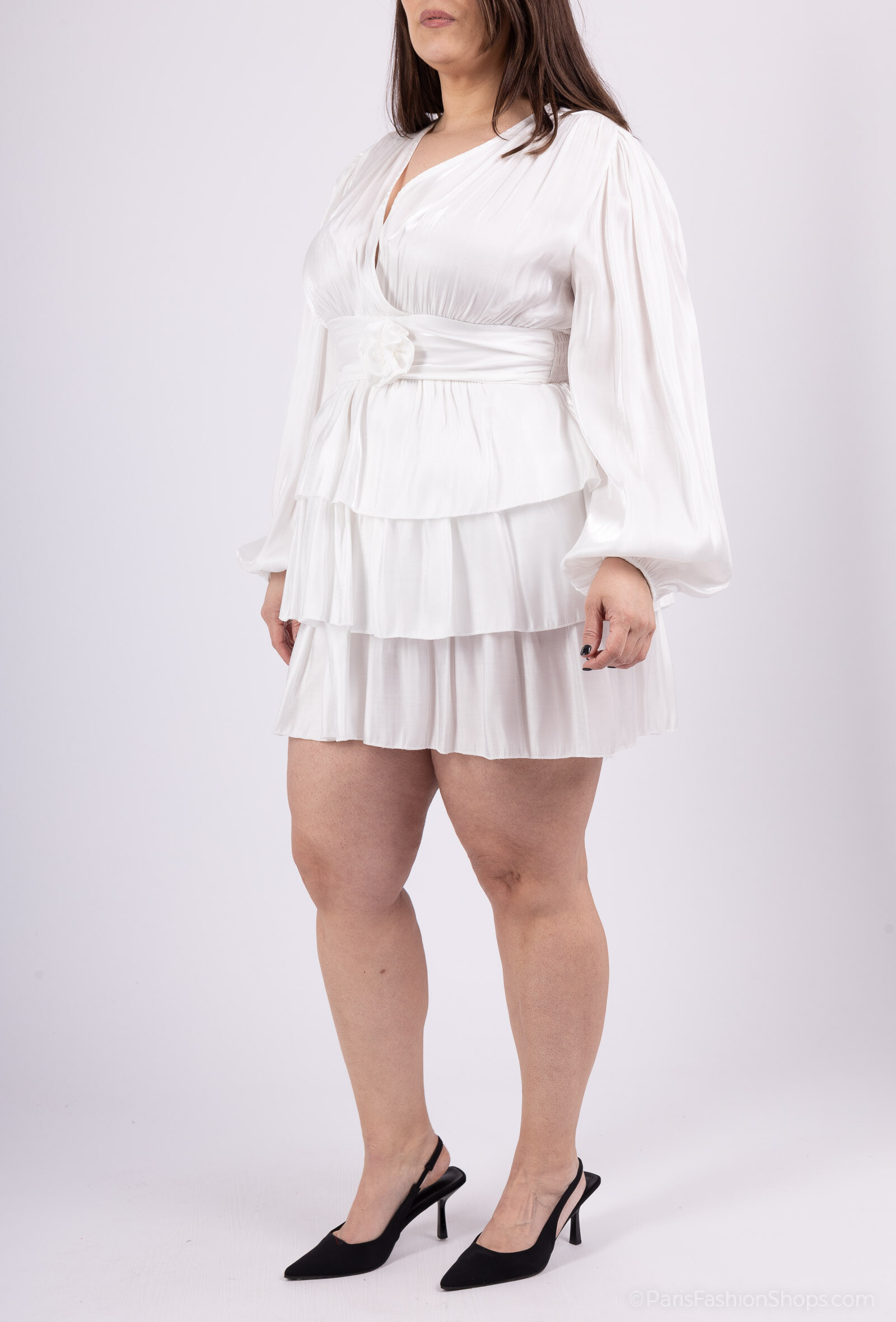 Mayorista Amy&Clo - Vestido frito de más tamaño con flores 3D y voladoras