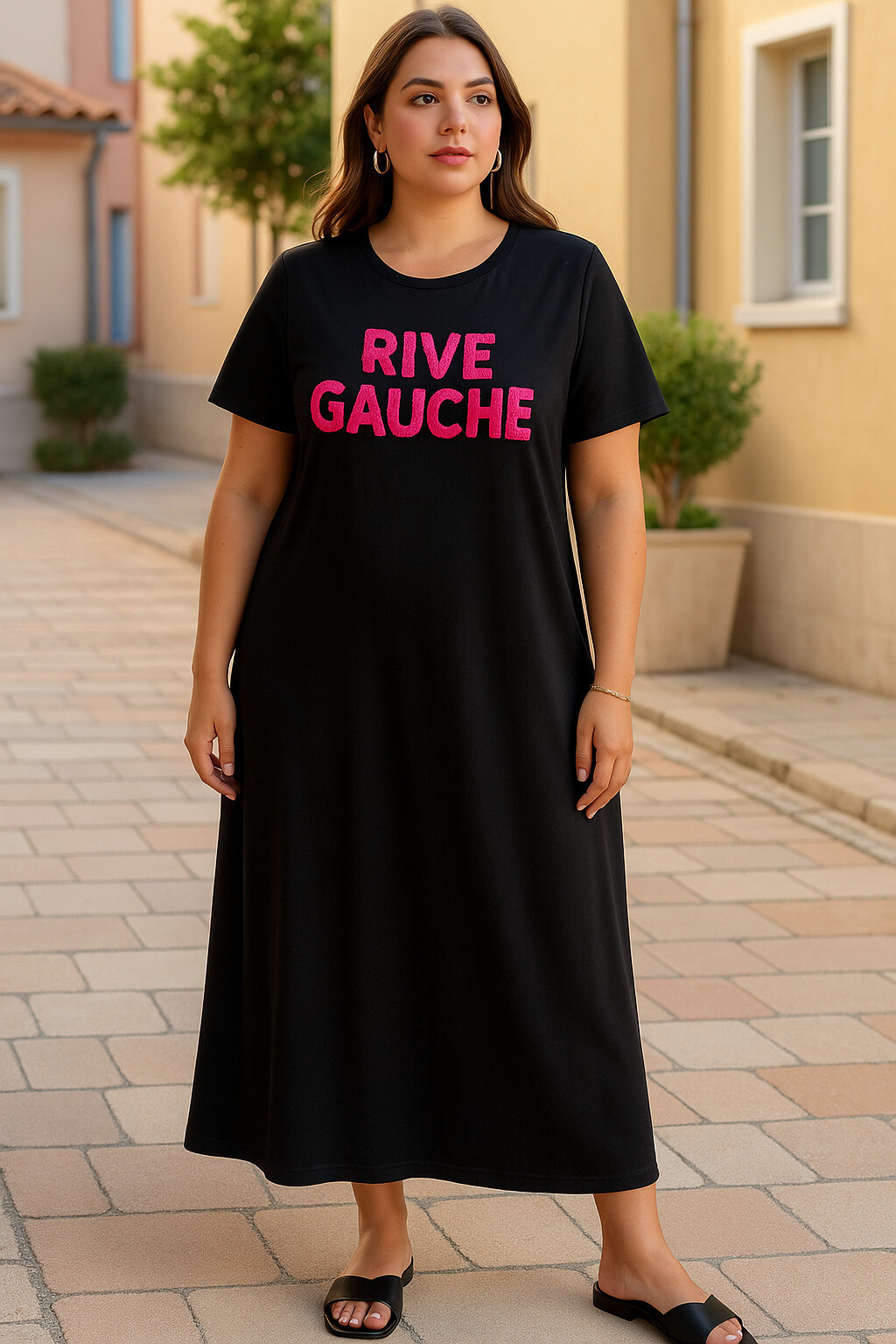 Grossiste Amy&Clo - Plus Size Plus SizeRobe T-shirt RIVE GAUCHE