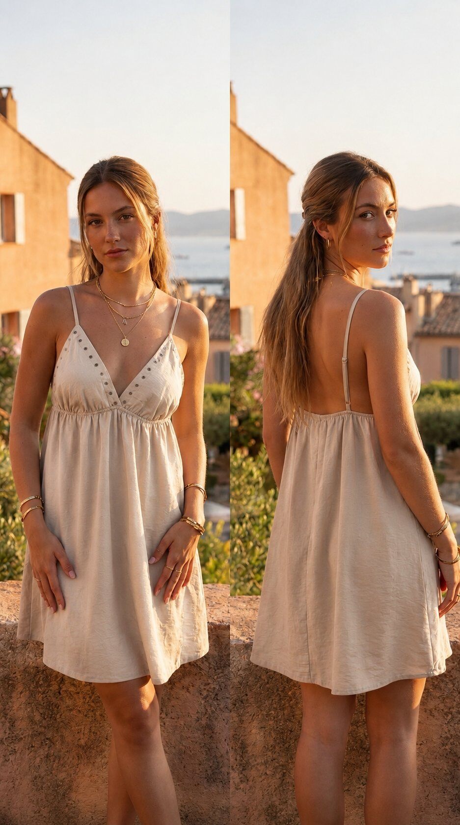 Grossista Amy&Clo - Abito corto con spalline e scollo a V borchiato