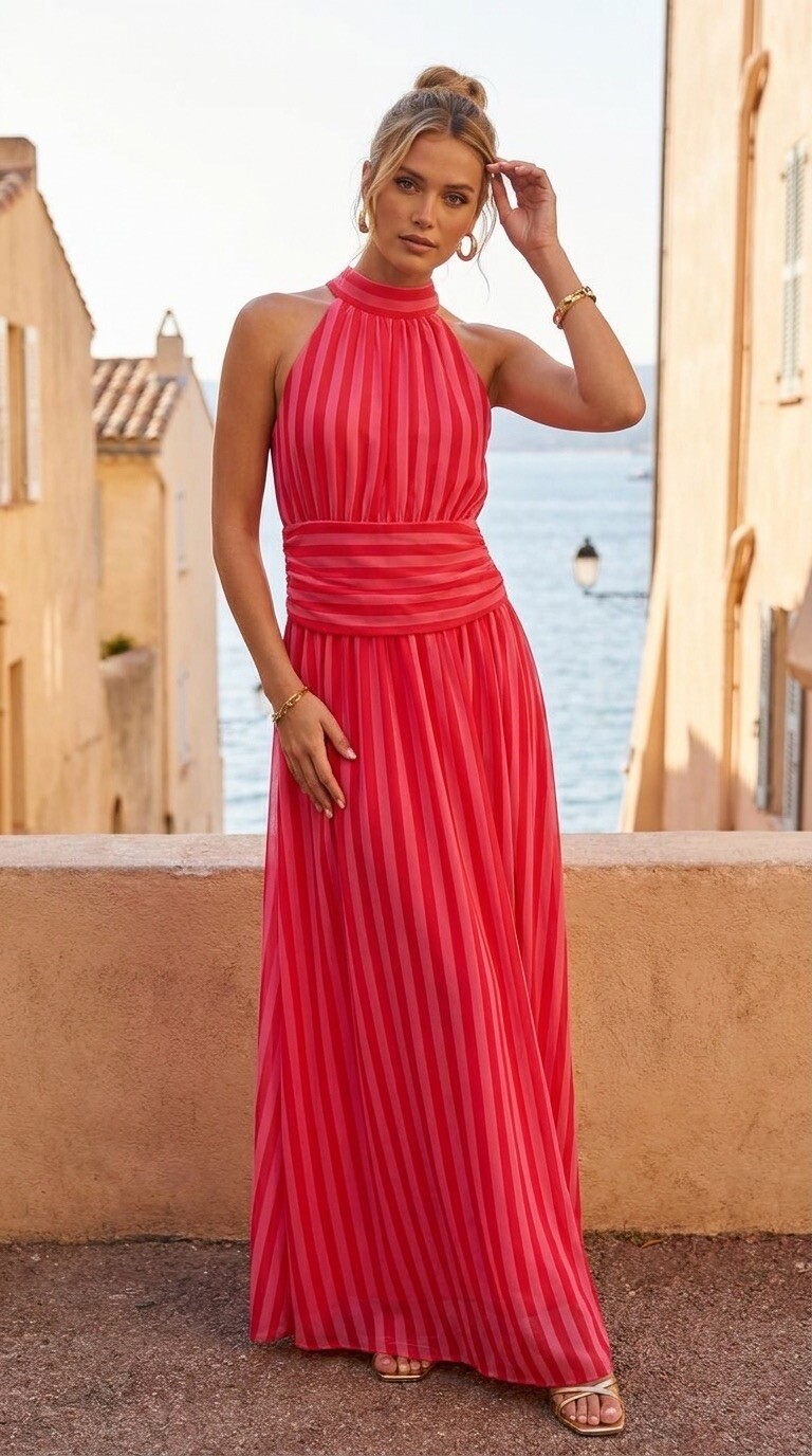 Mayorista Amy&Clo - Vestido largo fluido a rayas