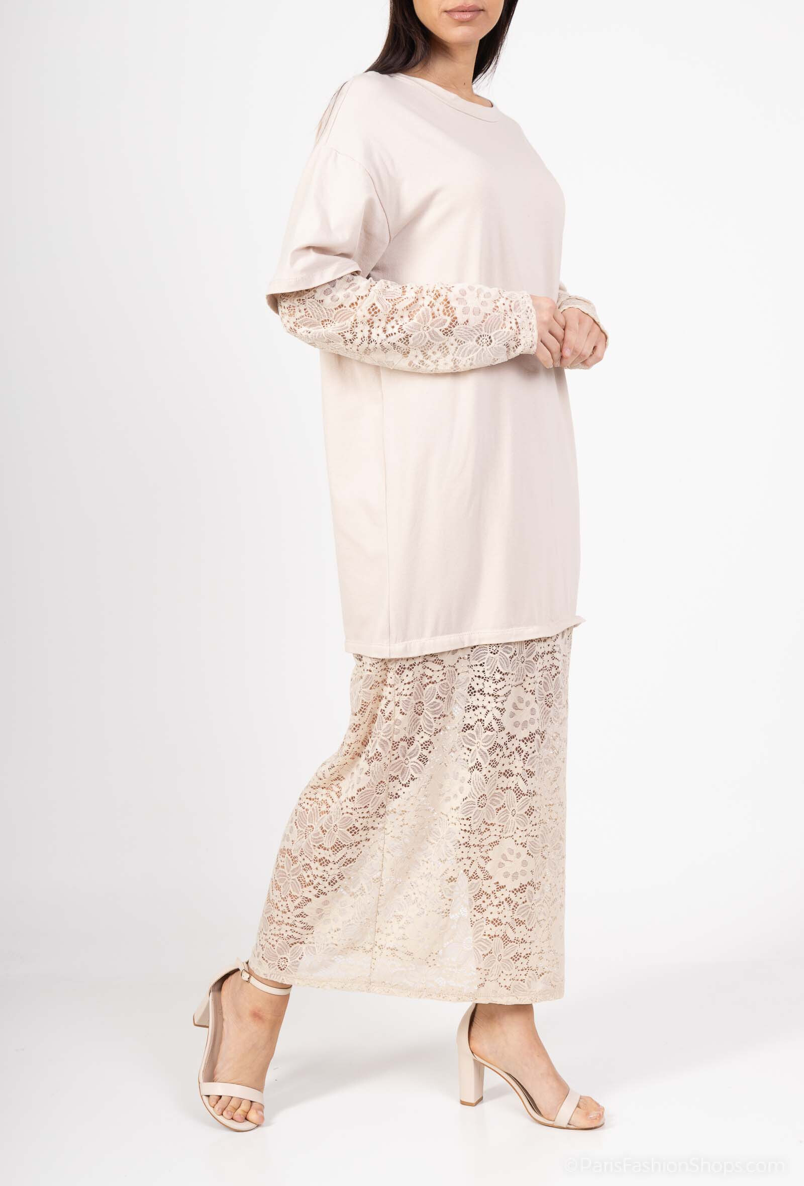 Wholesaler Amy&Clo - Cotton t-shirt dress with lace