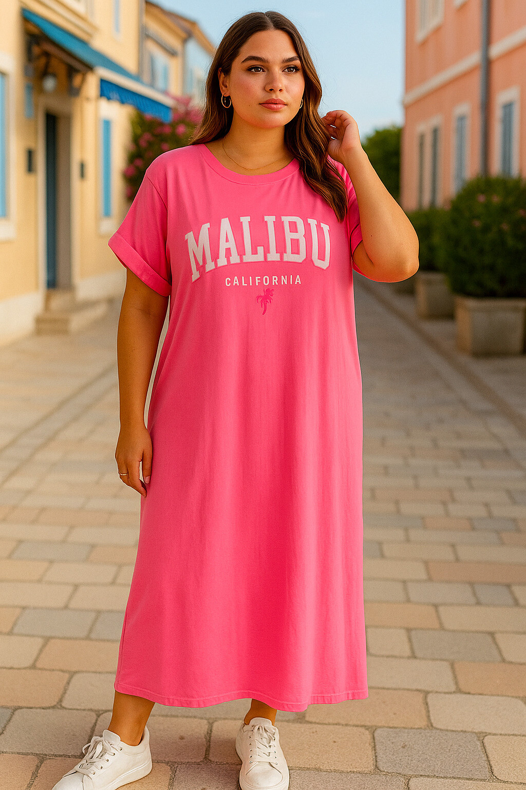Grossiste Amy&Clo - Plus Size Plus SizeRobe T-shirt « Malibu »