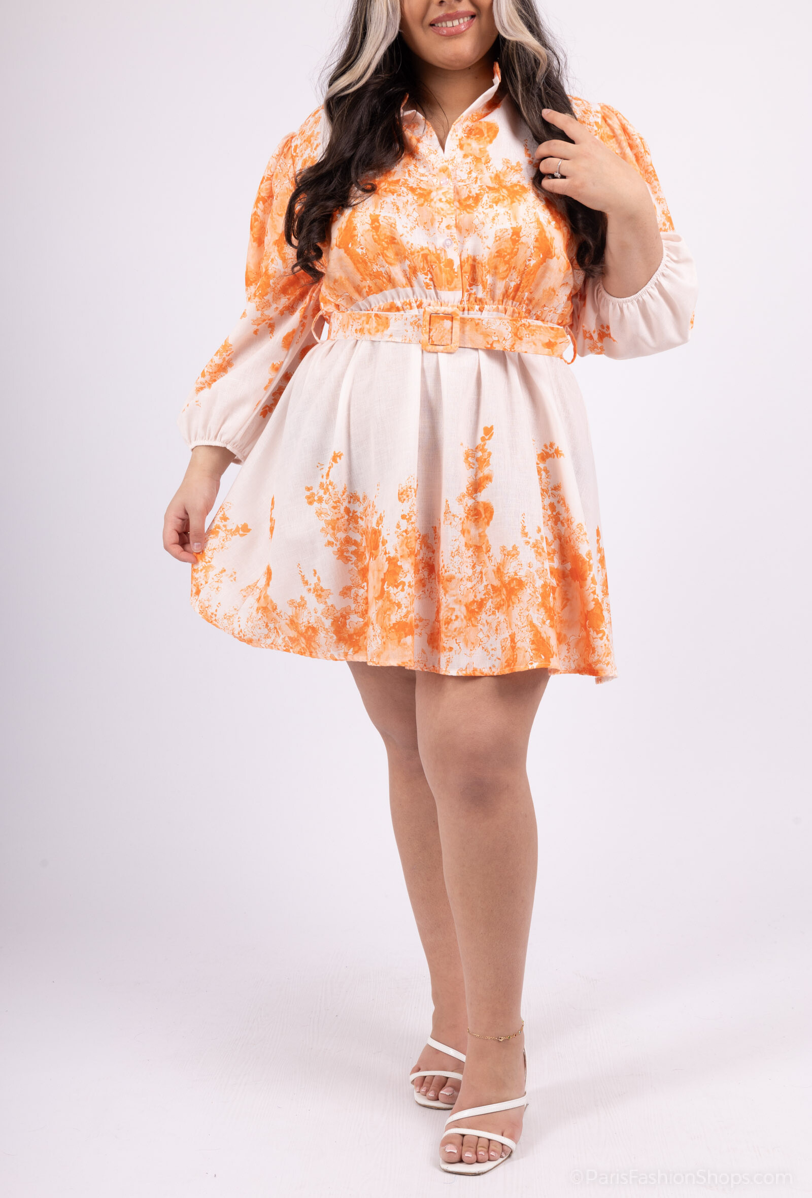 Großhändler Amy&Clo - Mehr Größe Flachsblumenhemd Kleid