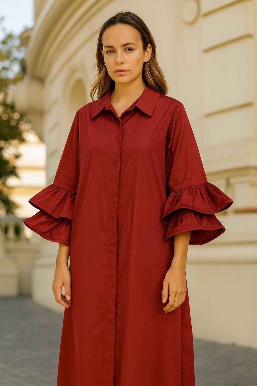 Mayorista Amy&Clo - Vestido Camisero de Popelina con Mangas 3/4