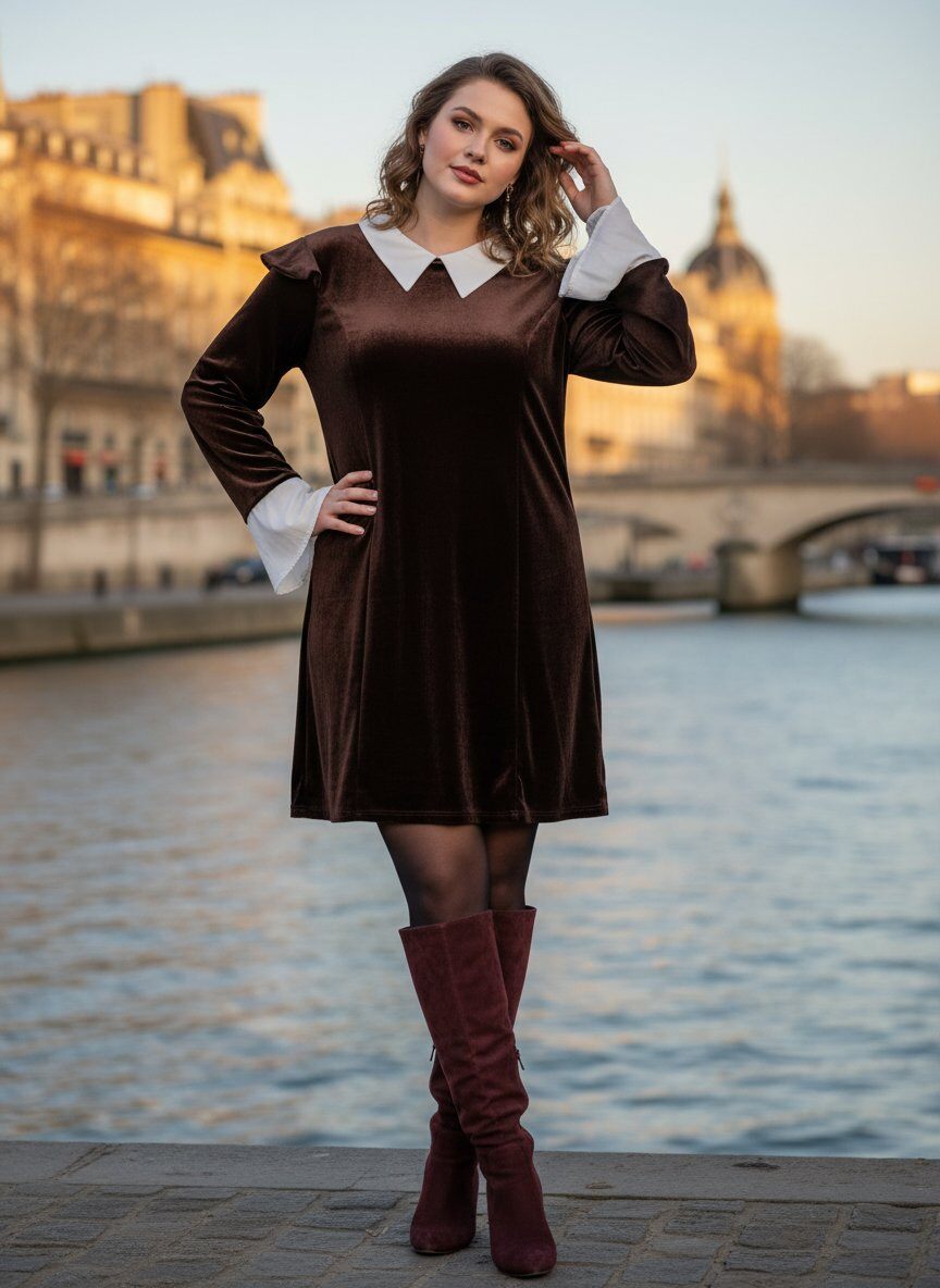 Wholesaler Amy&Clo - PLUS SIZE - Velvet Dress with Collar