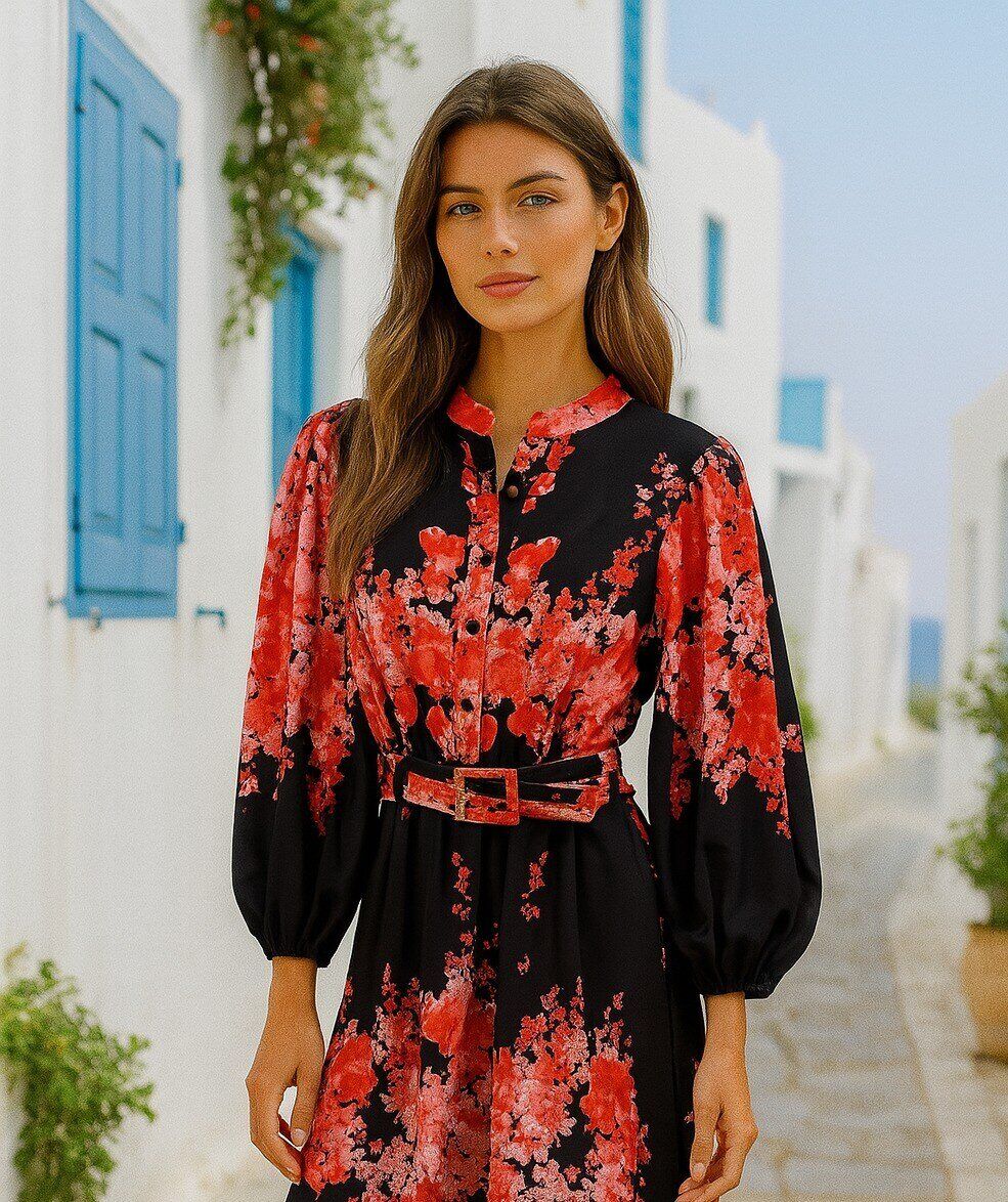 Mayorista Amy&Clo - Vestido corto de lino con flores