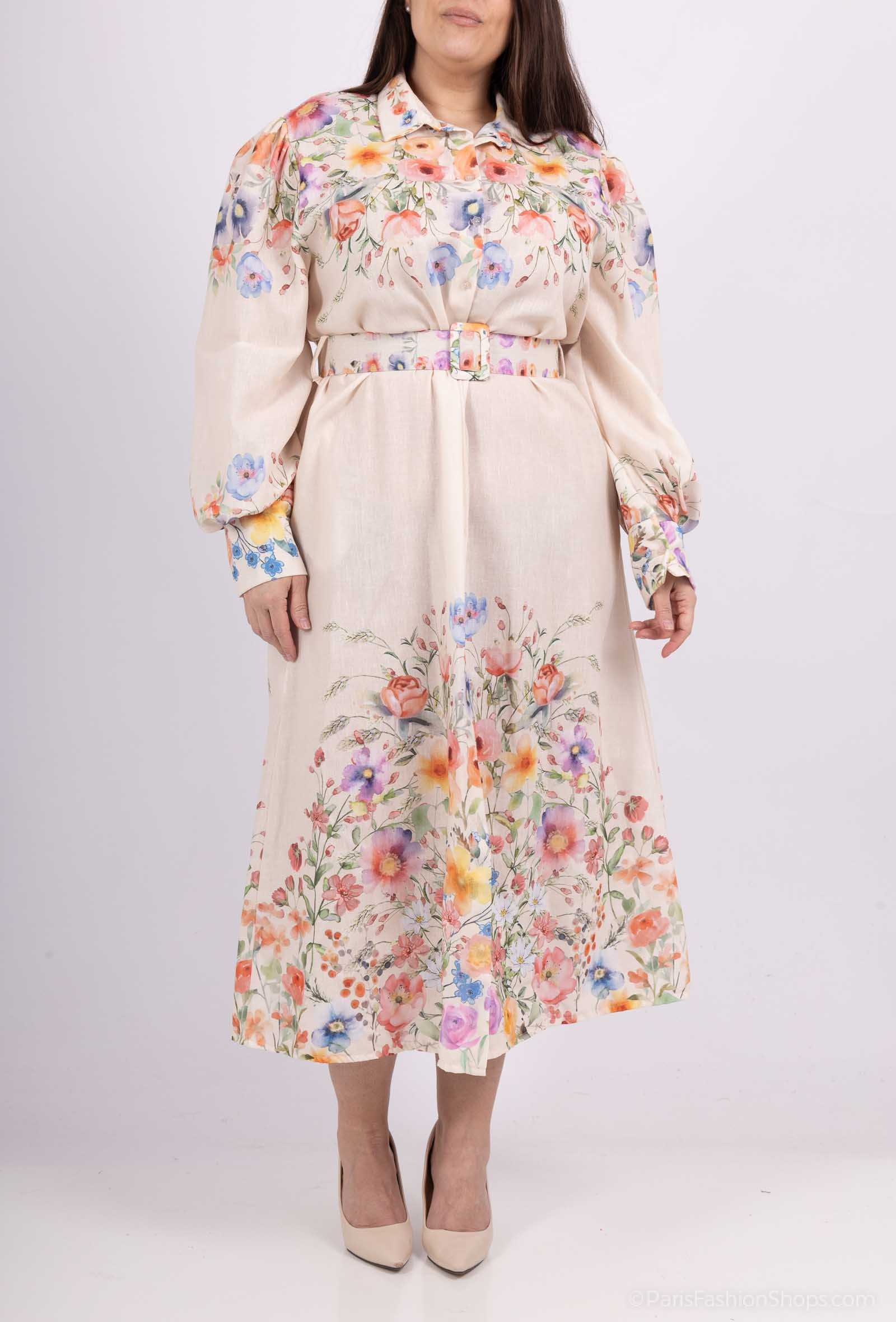 Grossiste Amy&Clo - PLUS SIZE Robe Longue Florale Ceinturée