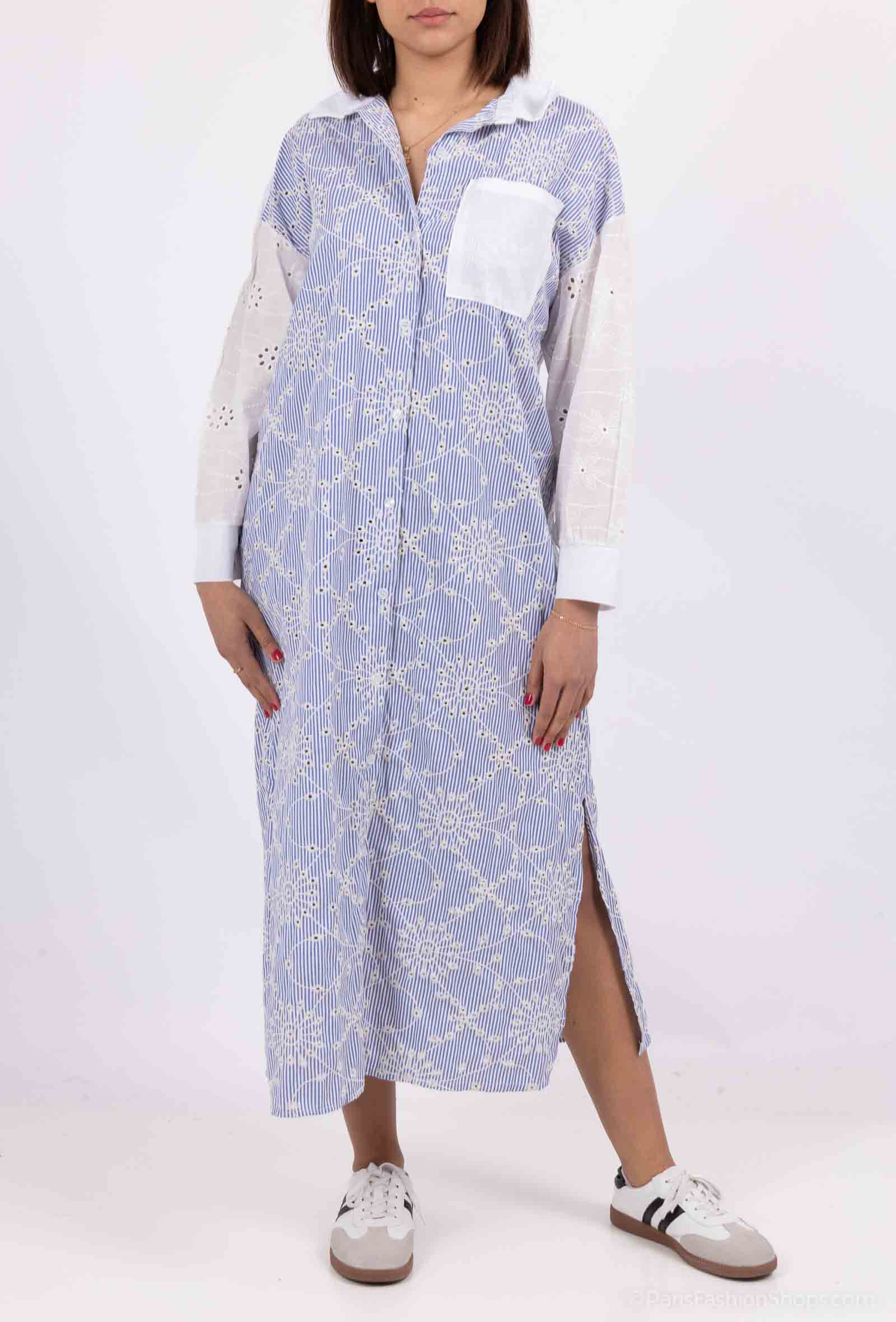 Wholesaler Amy&Clo - Striking shirt with striped and contrasting sleeves