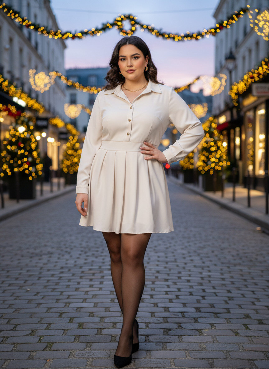 Grossiste Amy&Clo - PLUS SIZE Robe Chemise Plissée