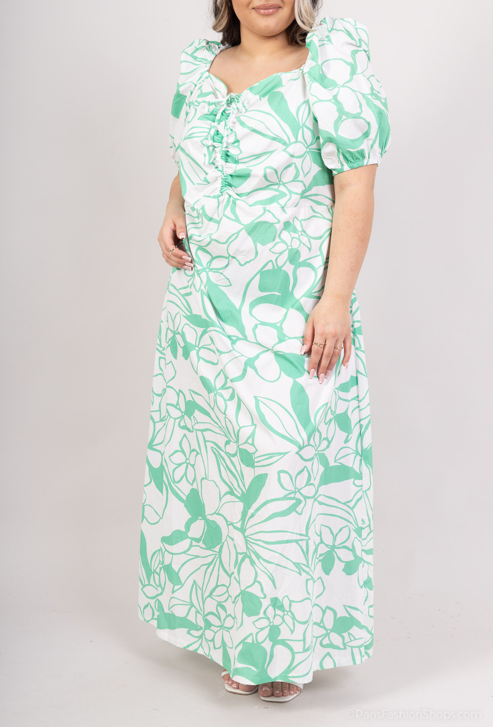 Großhändler Amy&Clo - Mehr Größe lang gedruckter Kleid Baumwollblumen