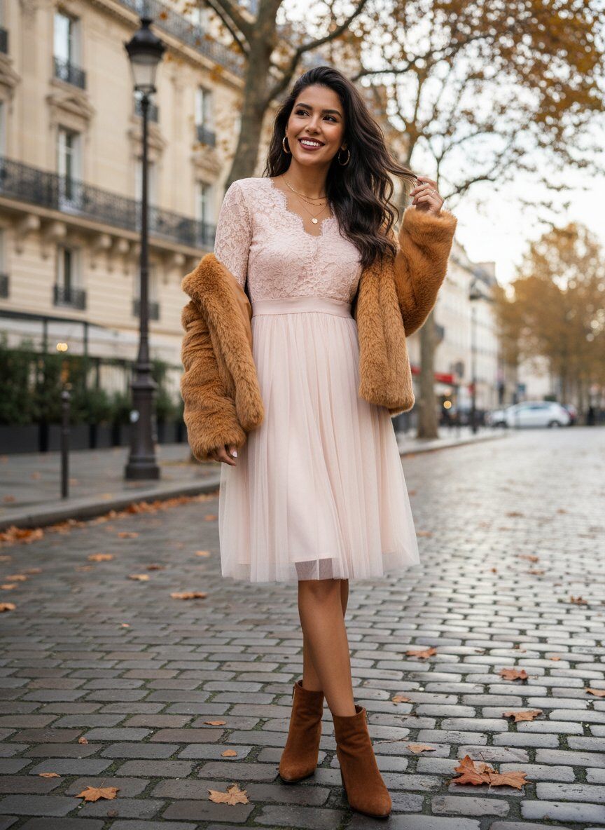 Grossiste Amy&Clo - Robe Mi-Longue en Dentelle et Maille