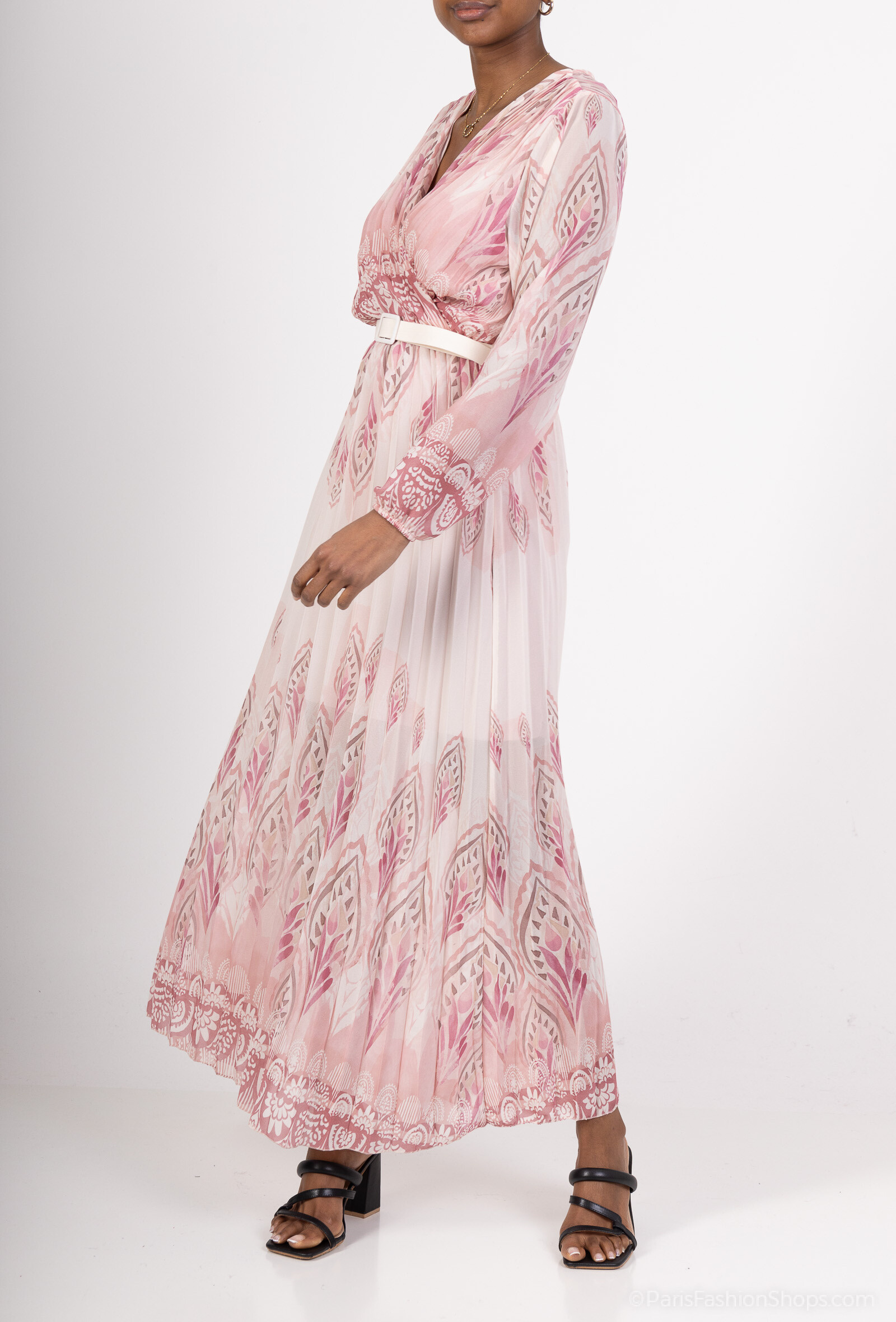 Wholesaler Amy&Clo - Long pleated dress-hearting dress with belt