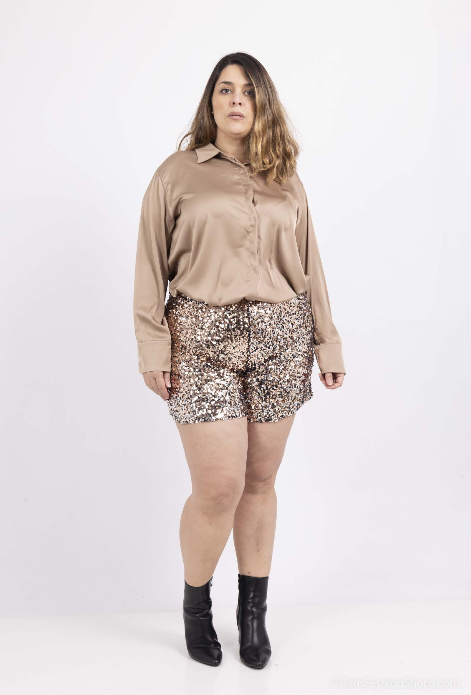 Grossiste Amy&Clo - Short en sequins doublé, grande taille