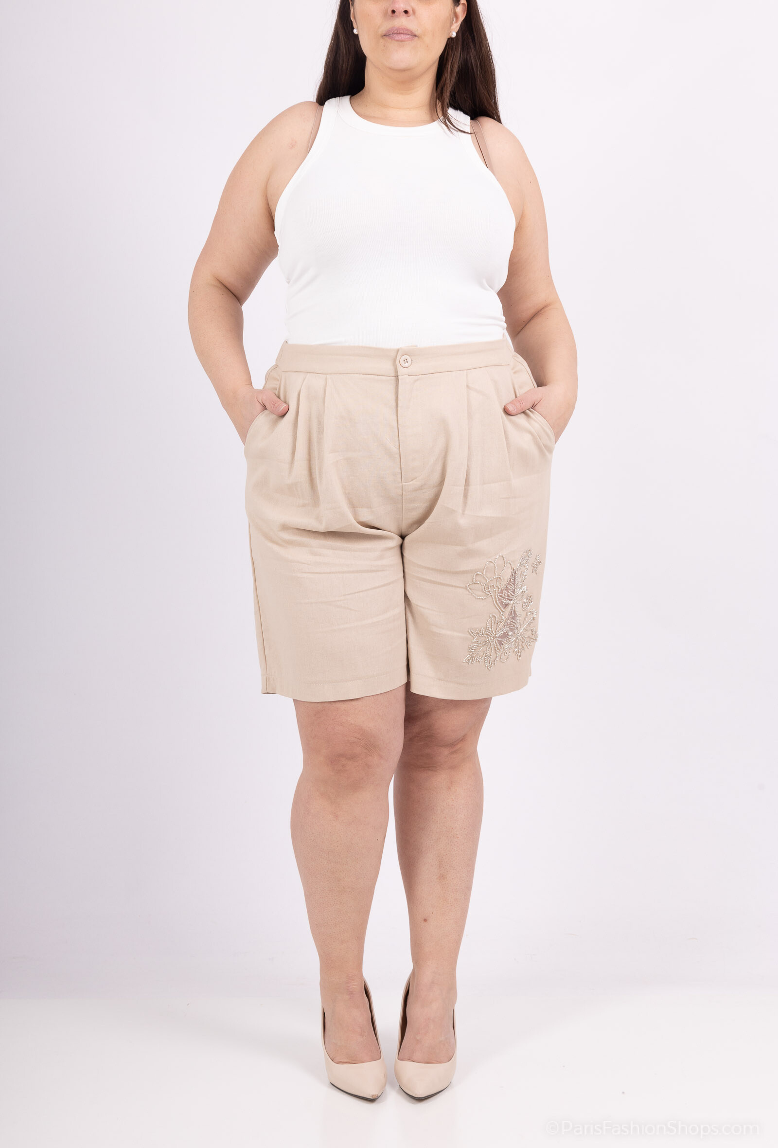Grossiste Amy&Clo - PLUS SIZE Short en Lin avec Perles