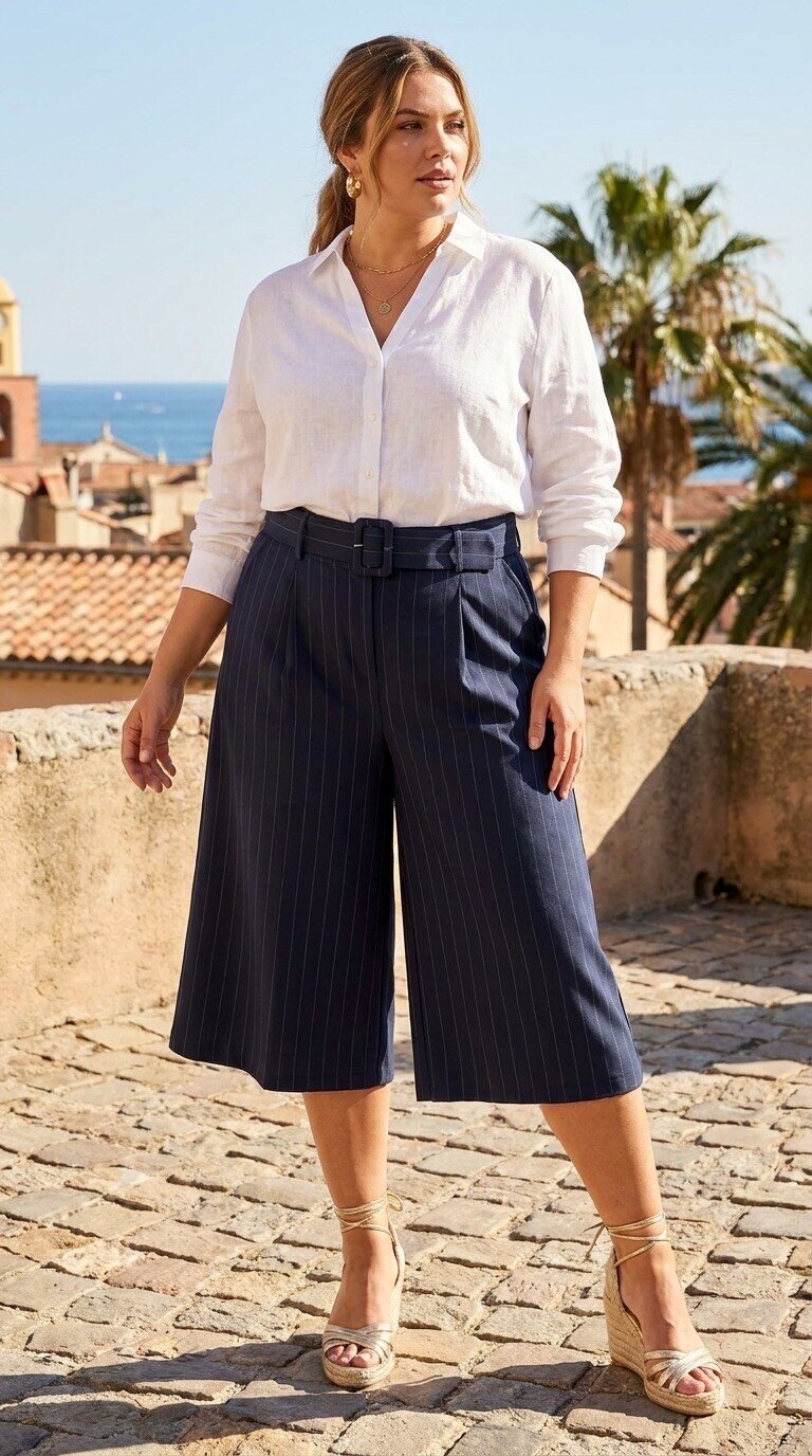 Großhändler Amy&Clo - PLUS SIZE Gestreifte Tennis Palazzo-Hose