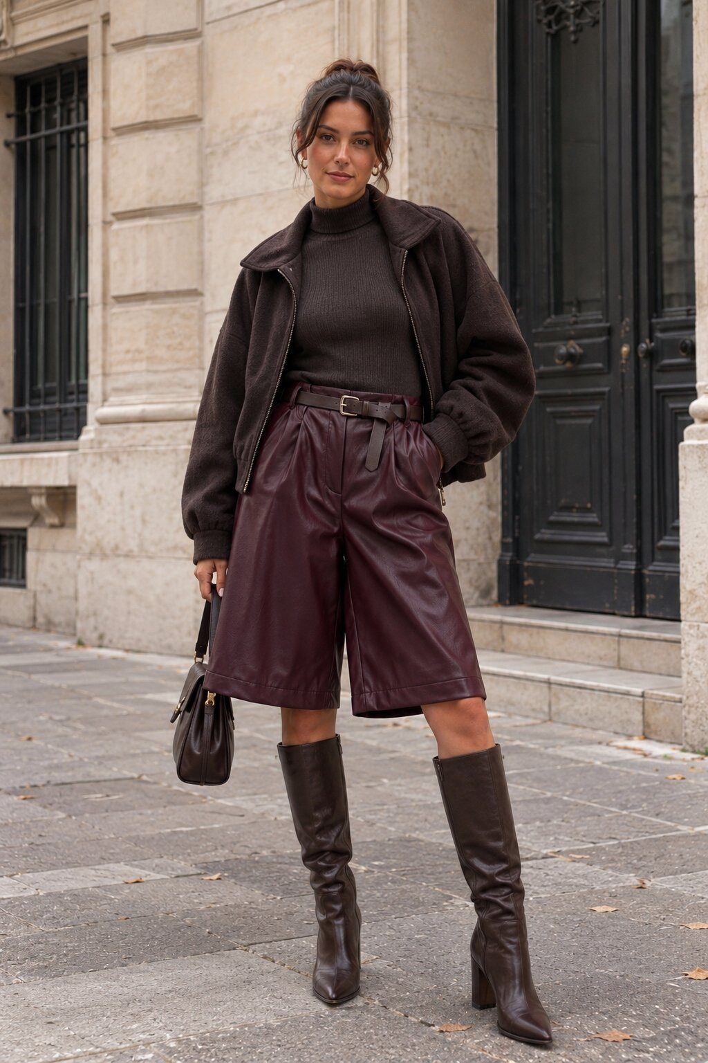 Großhändler Amy&Clo - Leder-Bermuda-Shorts, Gürtel inklusive