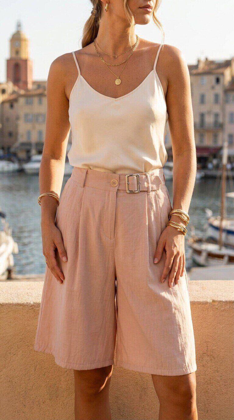 Großhändler Amy&Clo - Fließende Bermuda-Shorts mit Gürtel