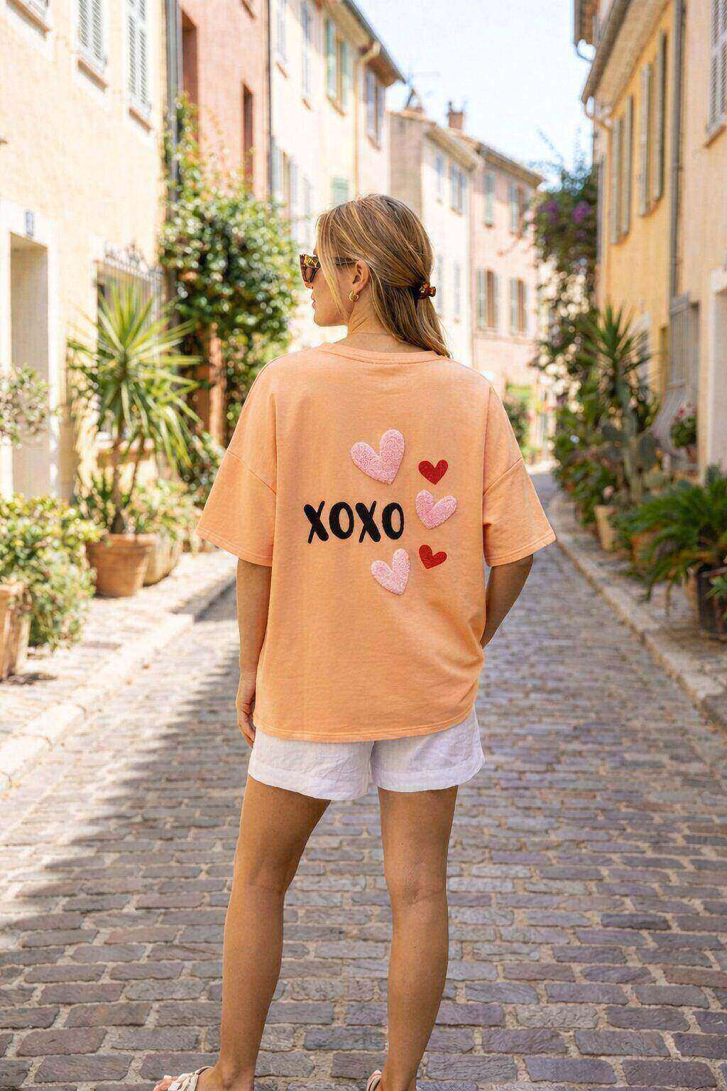 Großhändler Amy&Clo - Oversize Baumwoll-Sweatshirt mit XOXO-Stickerei
