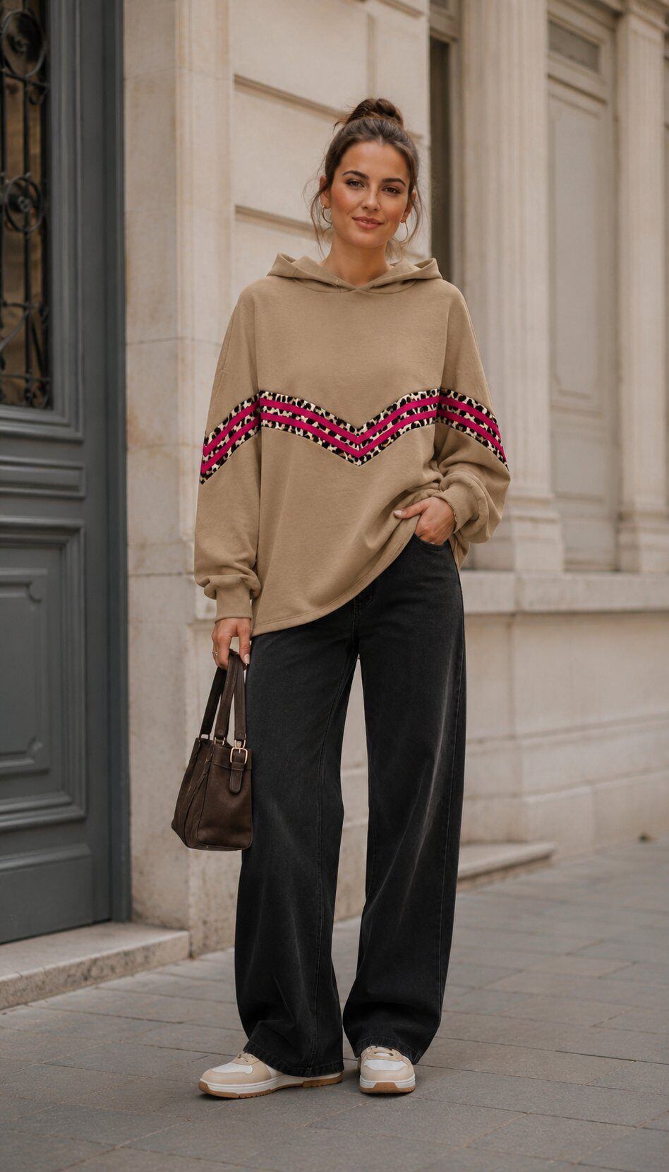 Grossiste Amy&Clo - Sweat à capuche imprimé chevron