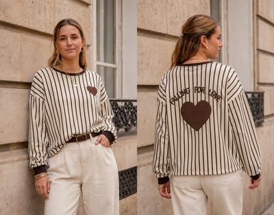 Großhändler Amy&Clo - Gestreiftes Sweatshirt mit Herz Großhändler Amy&Clo - Gestreiftes Sweatshirt mit Herz