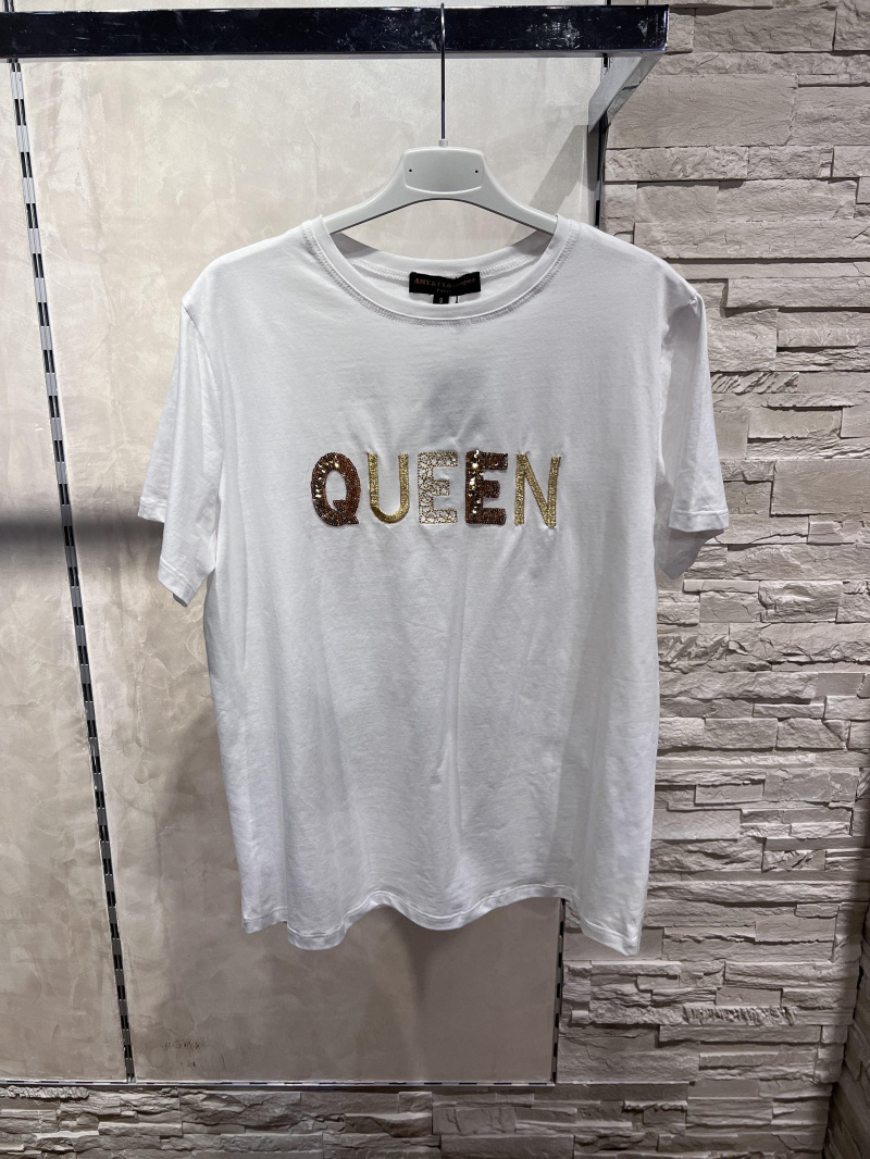 Grossiste Amy&Clo - T-shirt col rond "QUEEN" avec ornement en coton