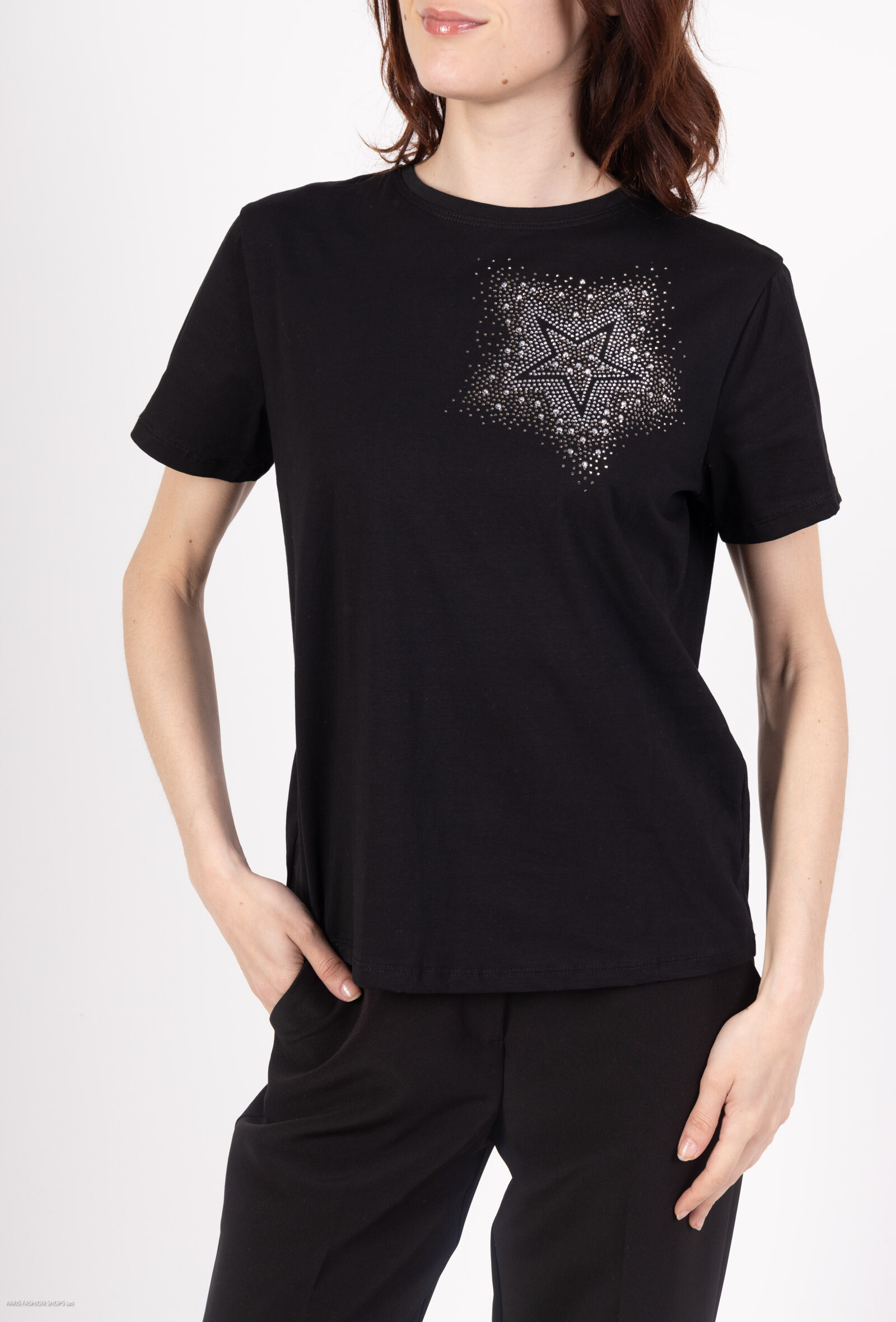 Grossiste Amy&Clo - T-shirt col rond avec strass motif étoile en coton