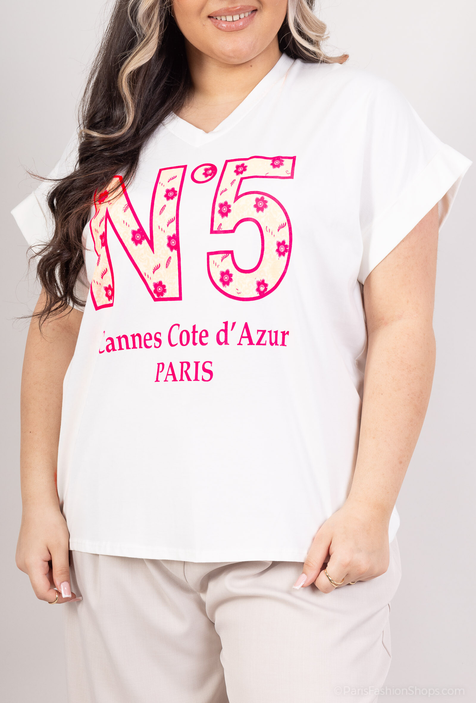 Grossiste Amy&Clo - Plus Size T-shirt oversized imprimé N°5