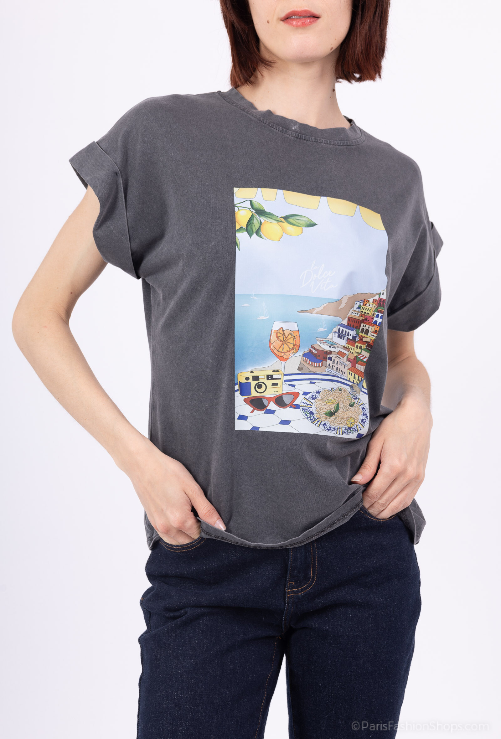 Wholesaler Amy&Clo - Printed T-shirt La Dolce Vita