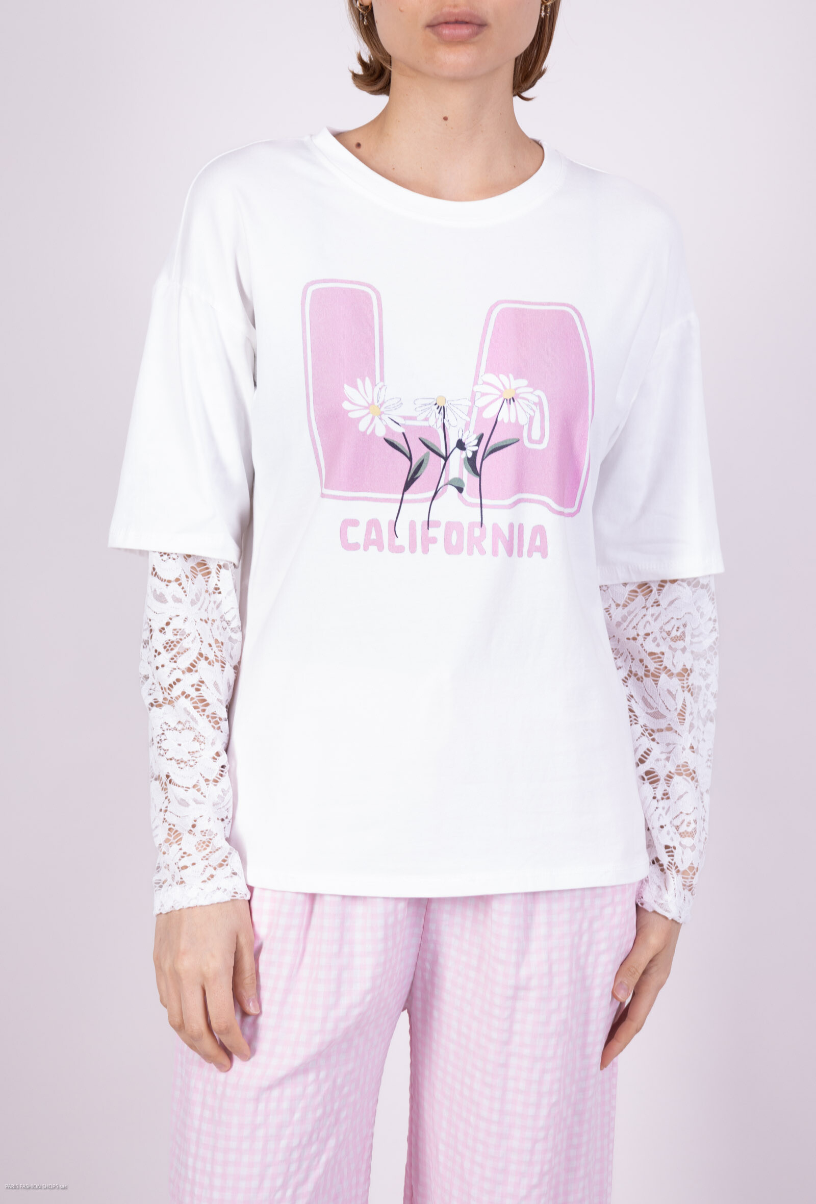 Grossiste Amy&Clo - T-shirt en dentelle avec impression