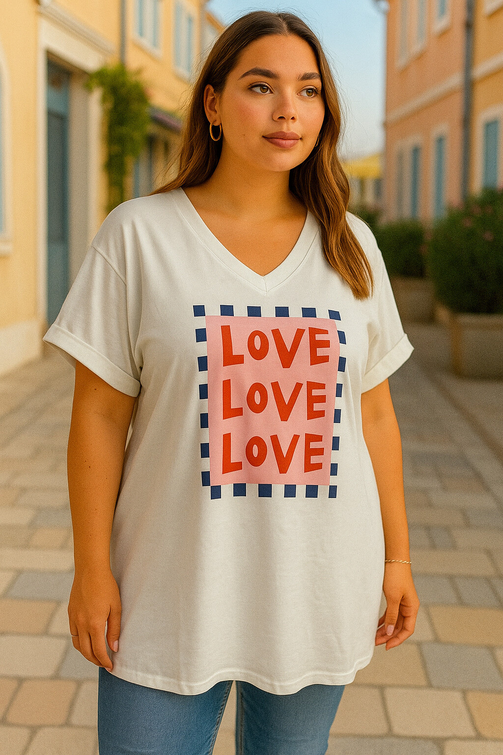 Grossista Amy&Clo - T-shirt oversize 'Love love Love' taglia forte