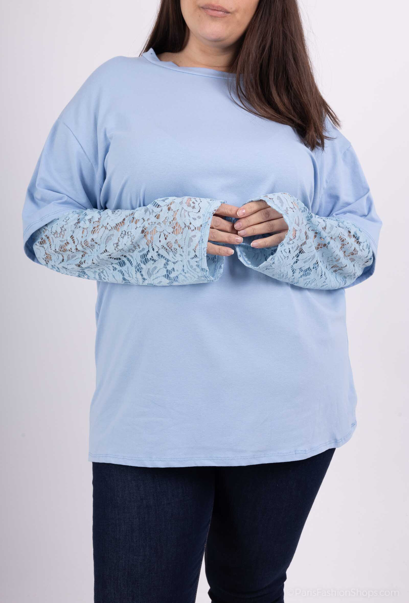 Wholesaler Amy&Clo - More size cotton t-shirt lace sleeves