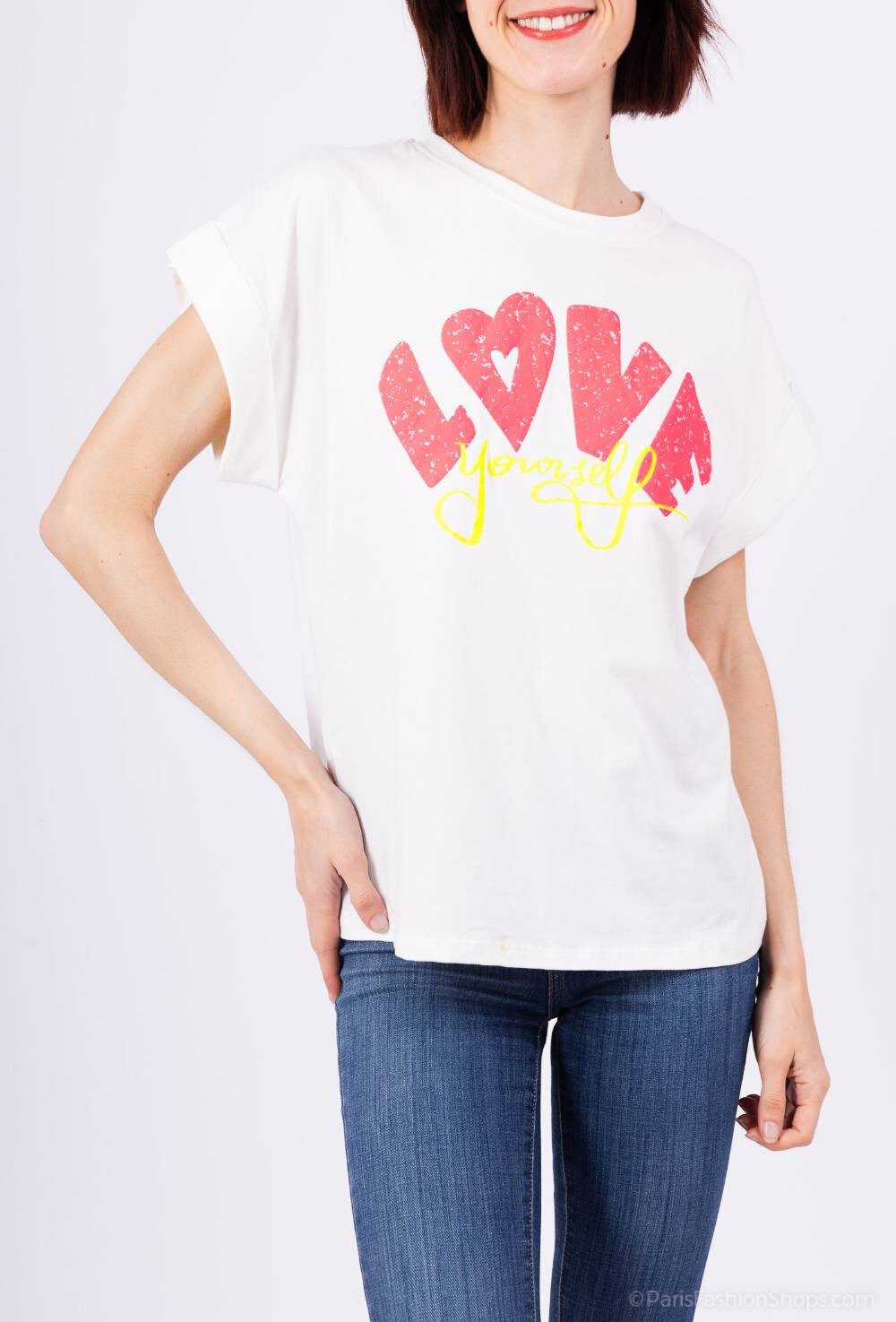 Wholesaler Amy&Clo - T-shirt message Love Yourself embroidered