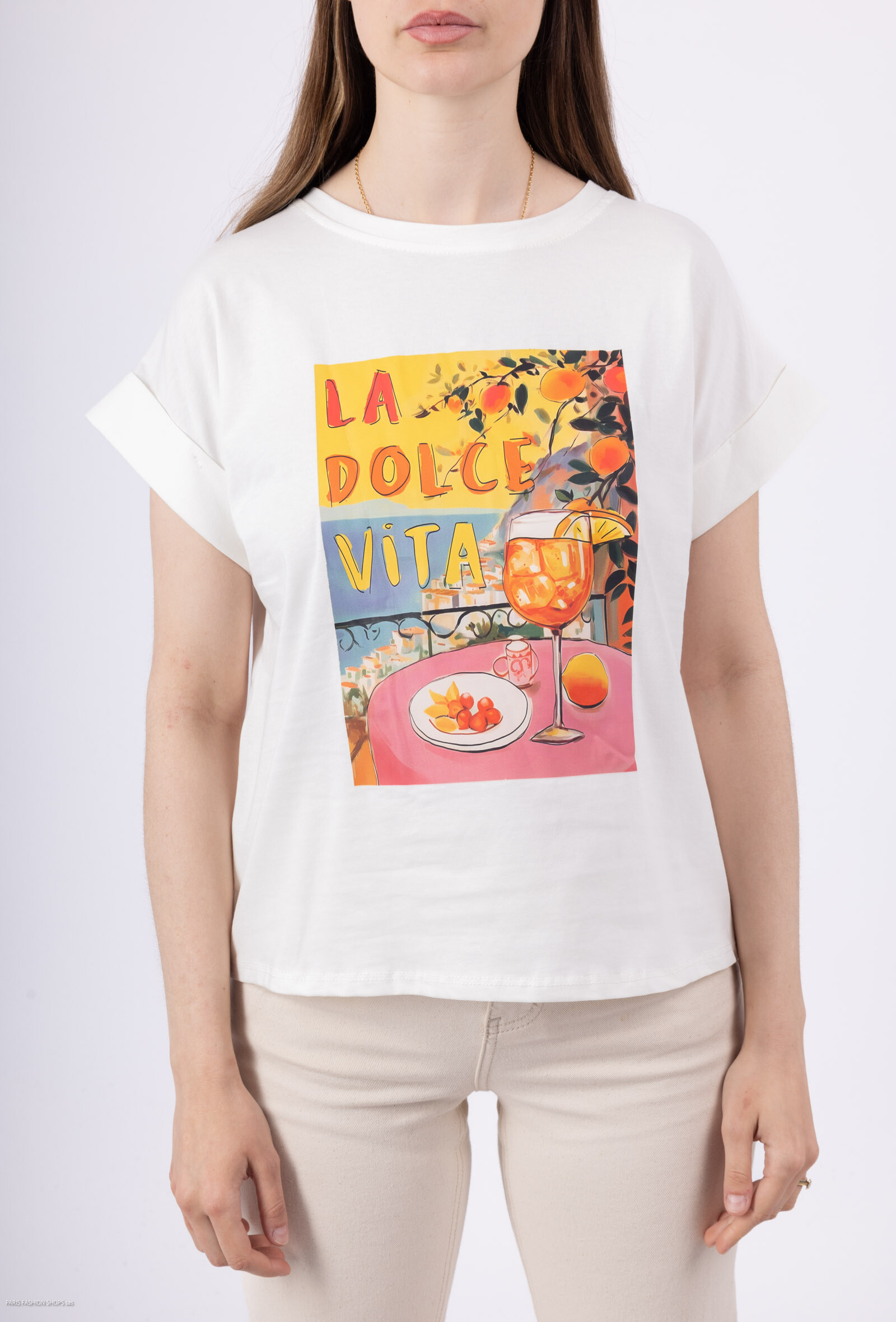 Grossiste Amy&Clo - T-shirt imprimé La Dolce Vita