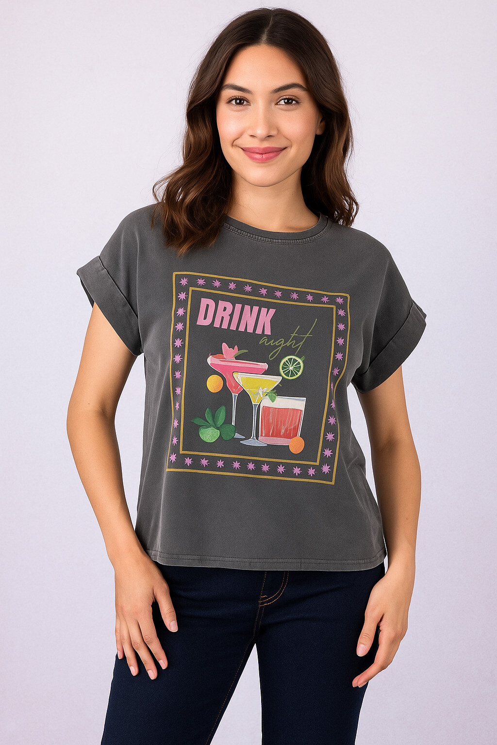 Wholesaler Amy&Clo - T-shirt Washed 'Drink Night'