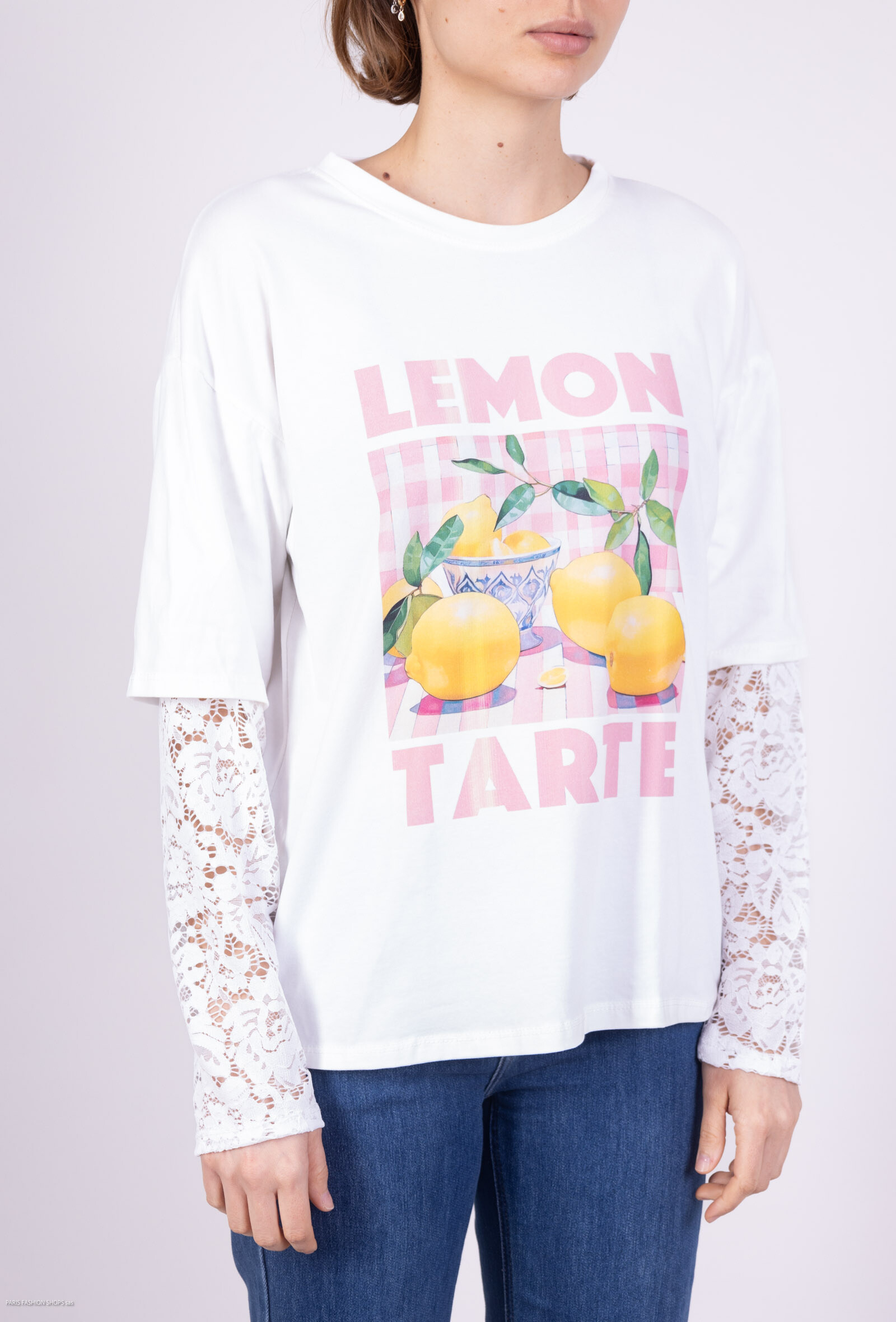 Grossiste Amy&Clo - T-shirt en dentelle avec impression