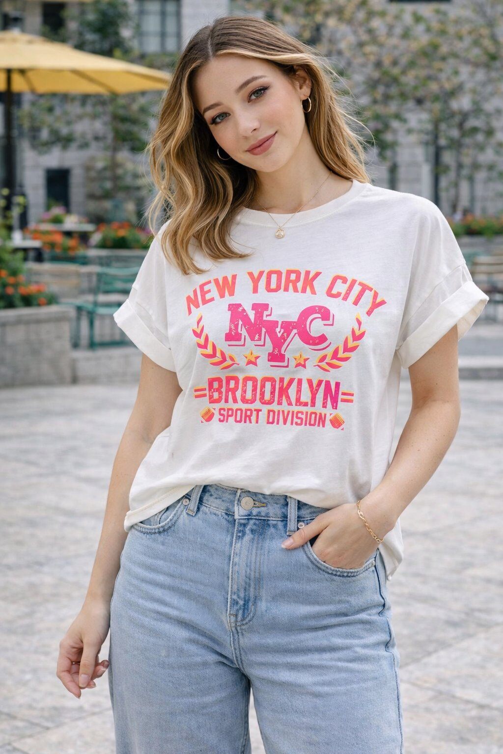 Grossista Amy&Clo - T-shirt Stone Washed NEW YORK