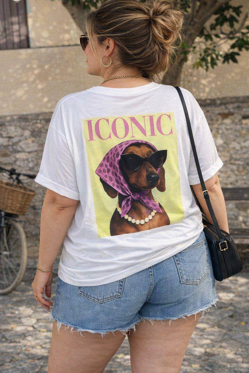 Großhändler Amy&Clo - PLUS SIZE V-Ausschnitt T-Shirt mit Hundemotiv