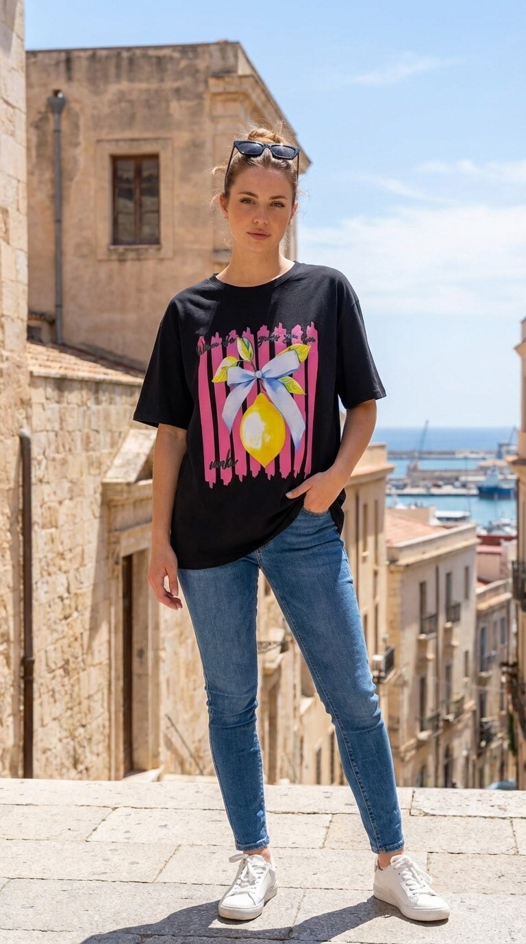Grossista Amy&Clo - T-shirt Oversize Stampata LEMON