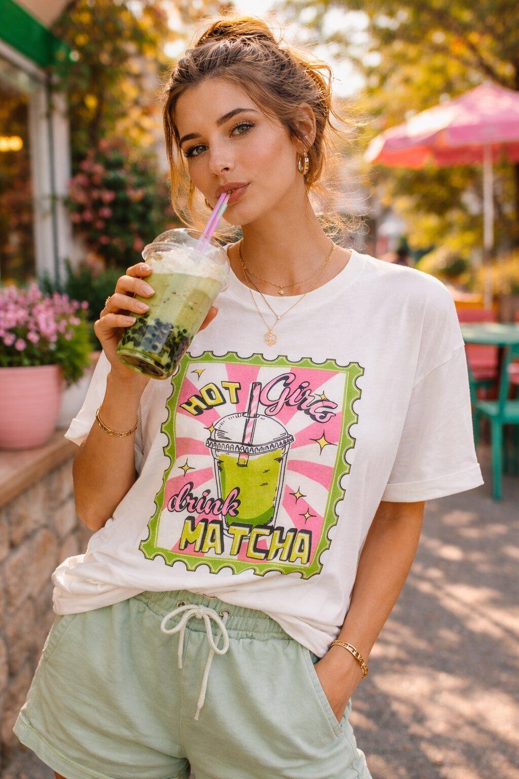 Grossista Amy&Clo - T-shirt stampata Matcha