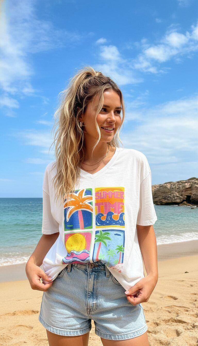 Grossista Amy&Clo - T-shirt con scollo a V stampata ALOHA