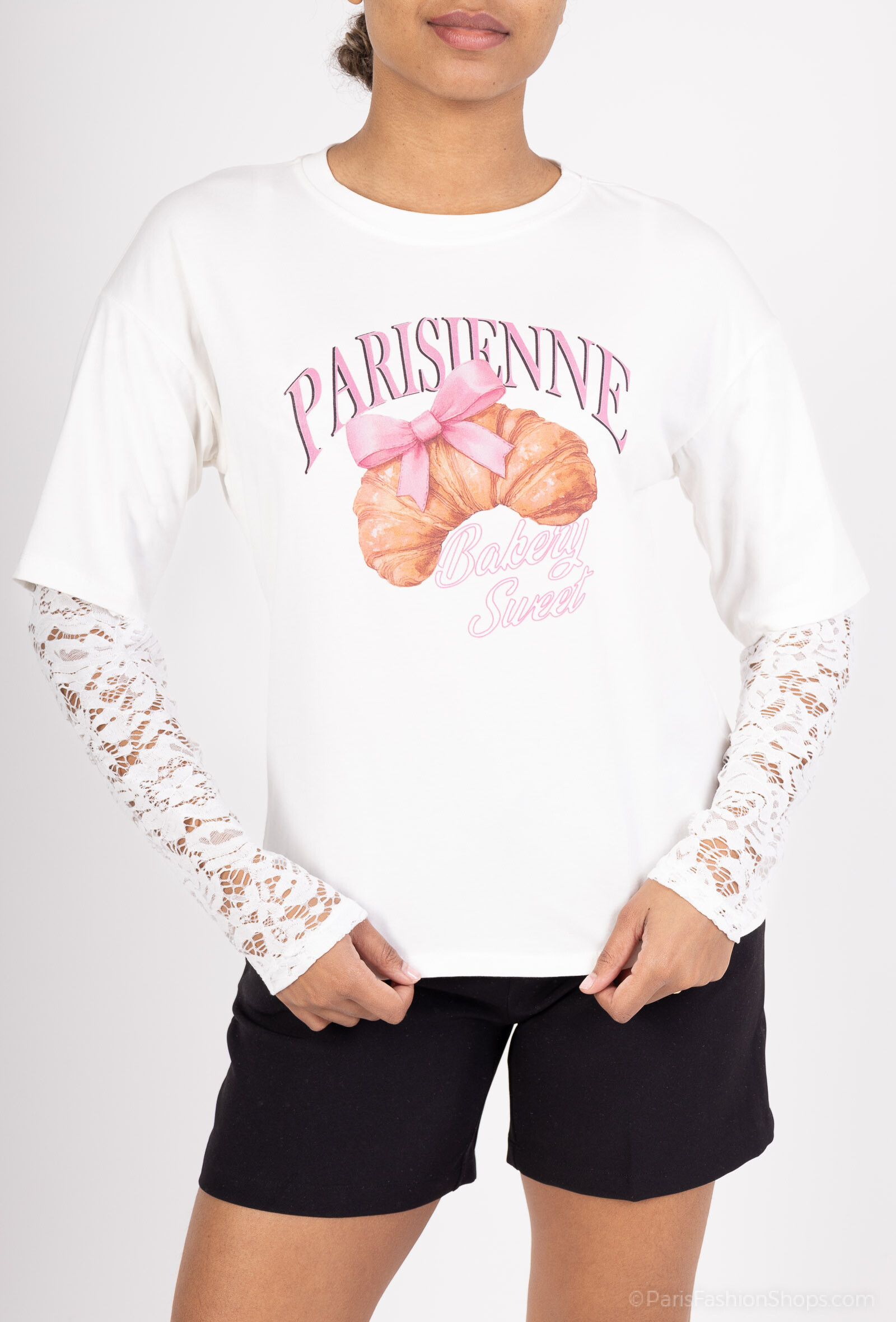 Wholesaler Amy&Clo - Lace sleeve t-shirt
