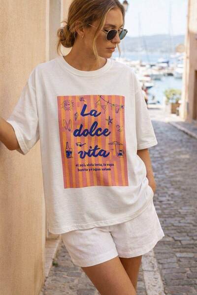 Wholesaler Amy&Clo - Printed cotton t-shirt La Dolce Vita Wholesaler Amy&Clo - Printed cotton t-shirt La Dolce Vita