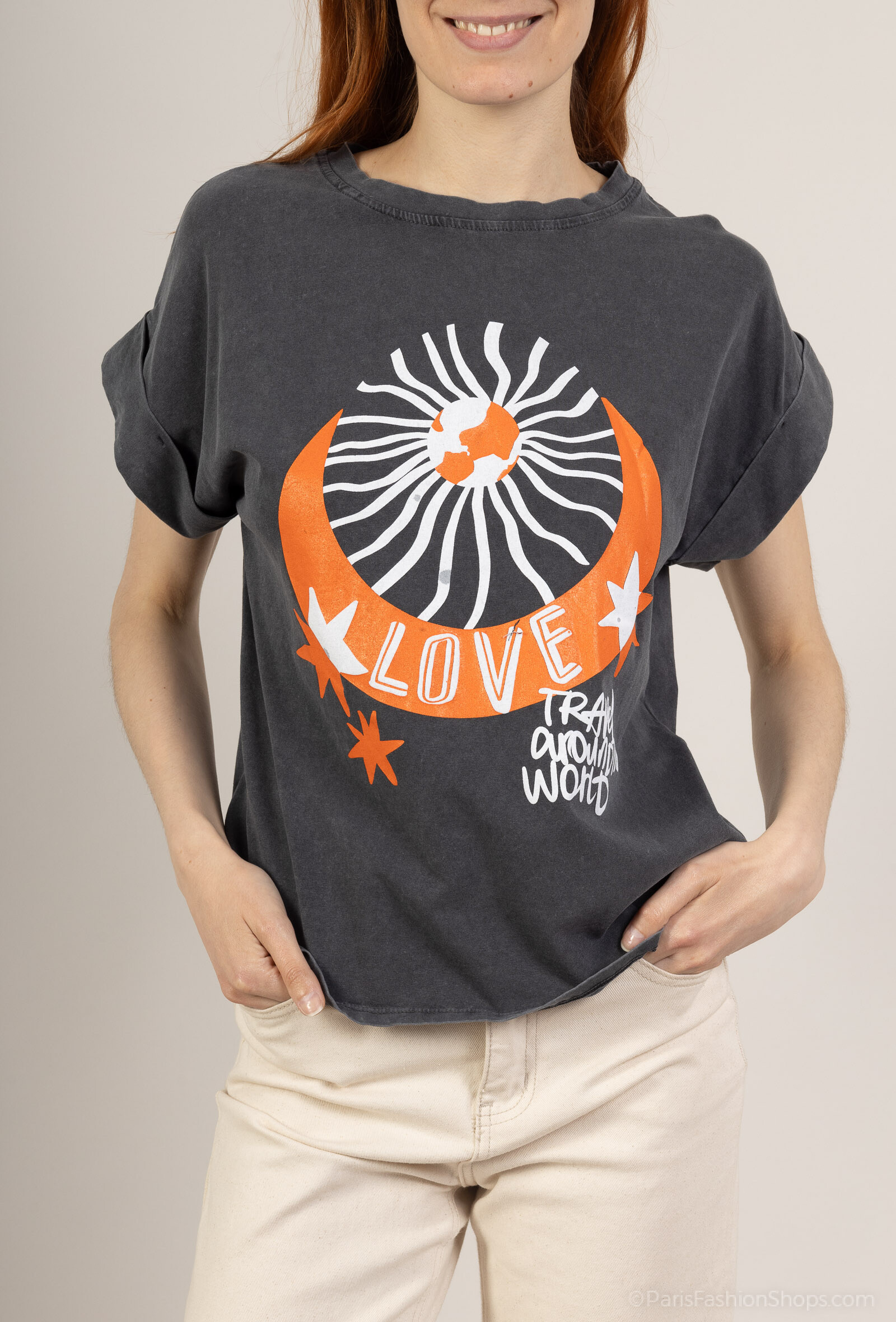 Grossiste Amy&Clo - T-shirt Washed "Travel Around"