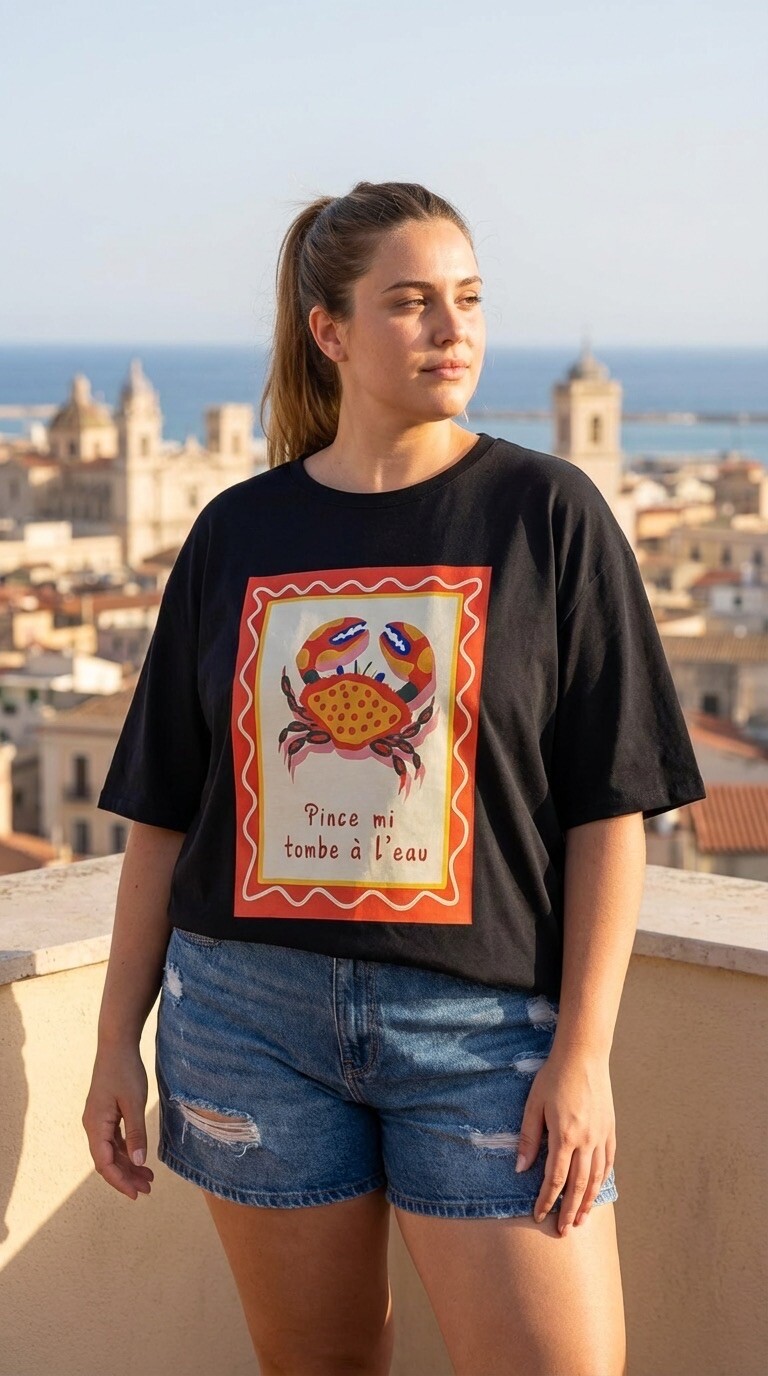 Wholesaler Amy&Clo - Plus Size - Oversized CRAB Cotton T-shirt