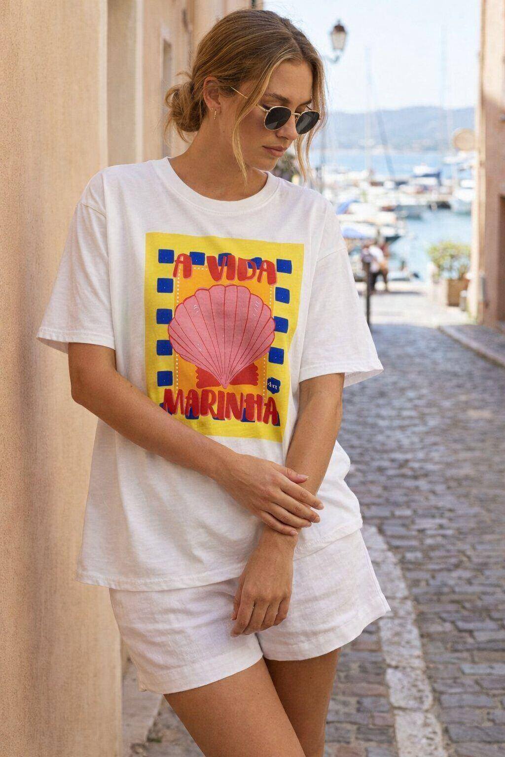 Großhändler Amy&Clo - Baumwoll-T-Shirt mit Muscheldruck