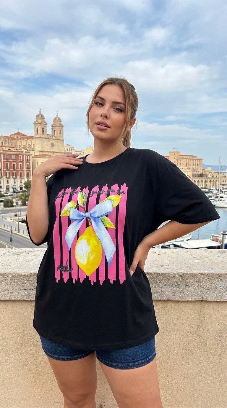Wholesaler Amy&Clo - Plus Size - Oversized Cotton T-shirt LEMON