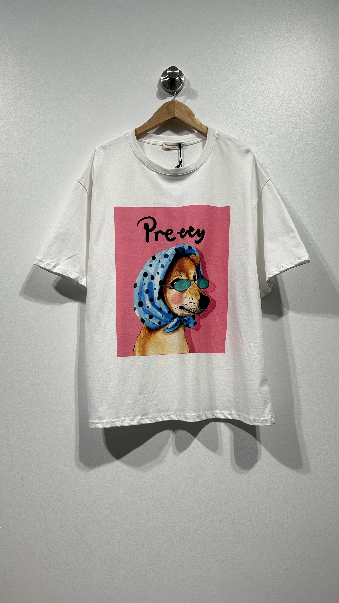 T-Shirt Ragazza Bianca Con Stampa Cane – Maglietta Estiva In Cotone, Manica Corta